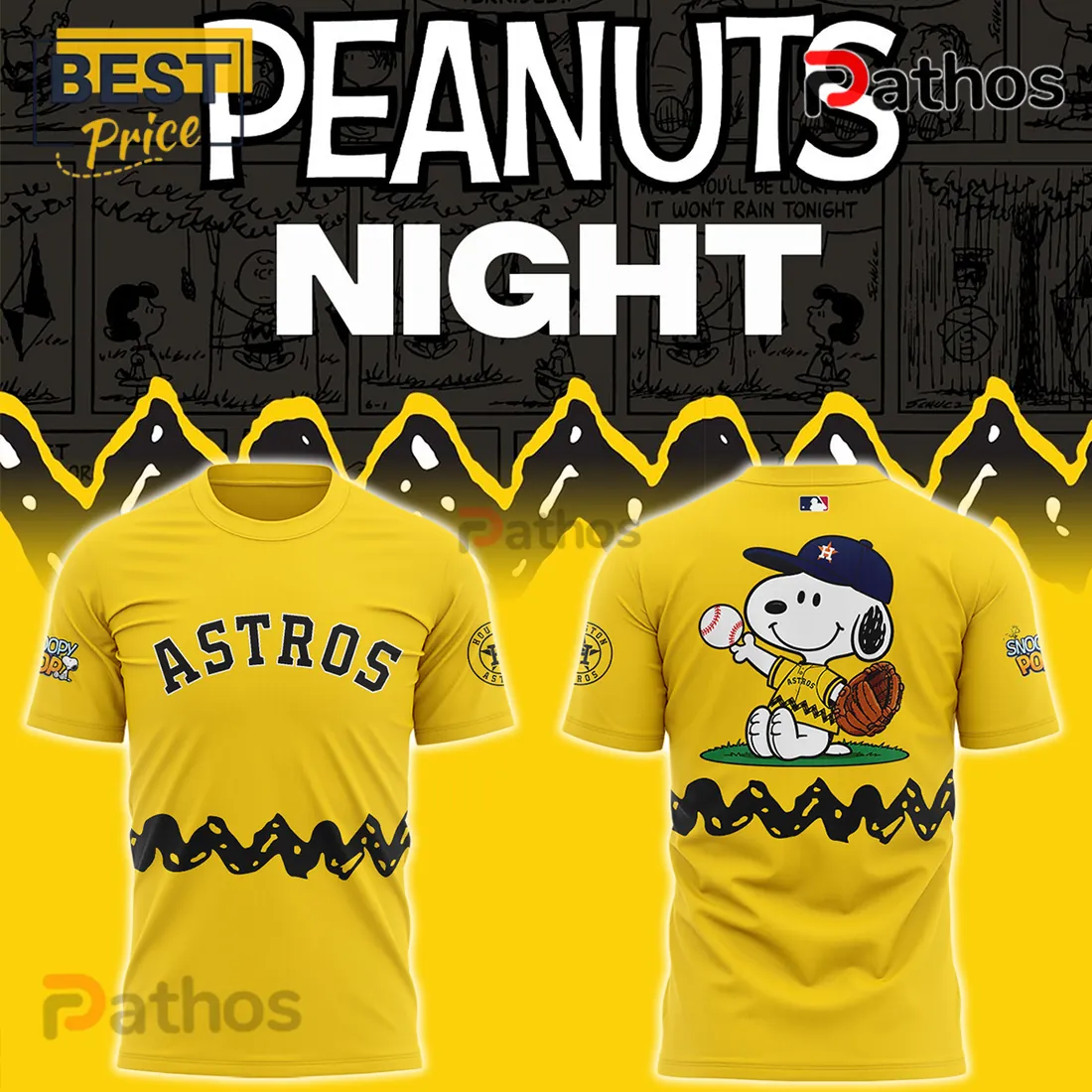 Snoopy x Houston Astros MLB Peanuts Night Collectible T-Shirt Snoopy x Houston Astros MLB Peanuts Night Collectible T-Shirt