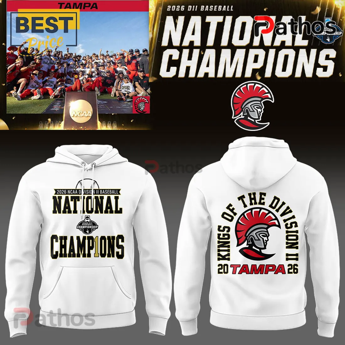 Tampa Spartans 2026 NCAA DII Baseball Champions Hoodie Tampa Spartans 2026 NCAA DII Baseball Champions Hoodie