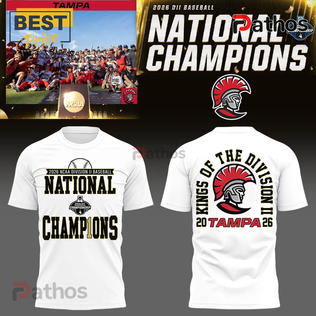 Tampa Spartans 2026 NCAA DII Baseball Champions Hoodie Tampa Spartans 2026 NCAA DII Baseball Champions Hoodie