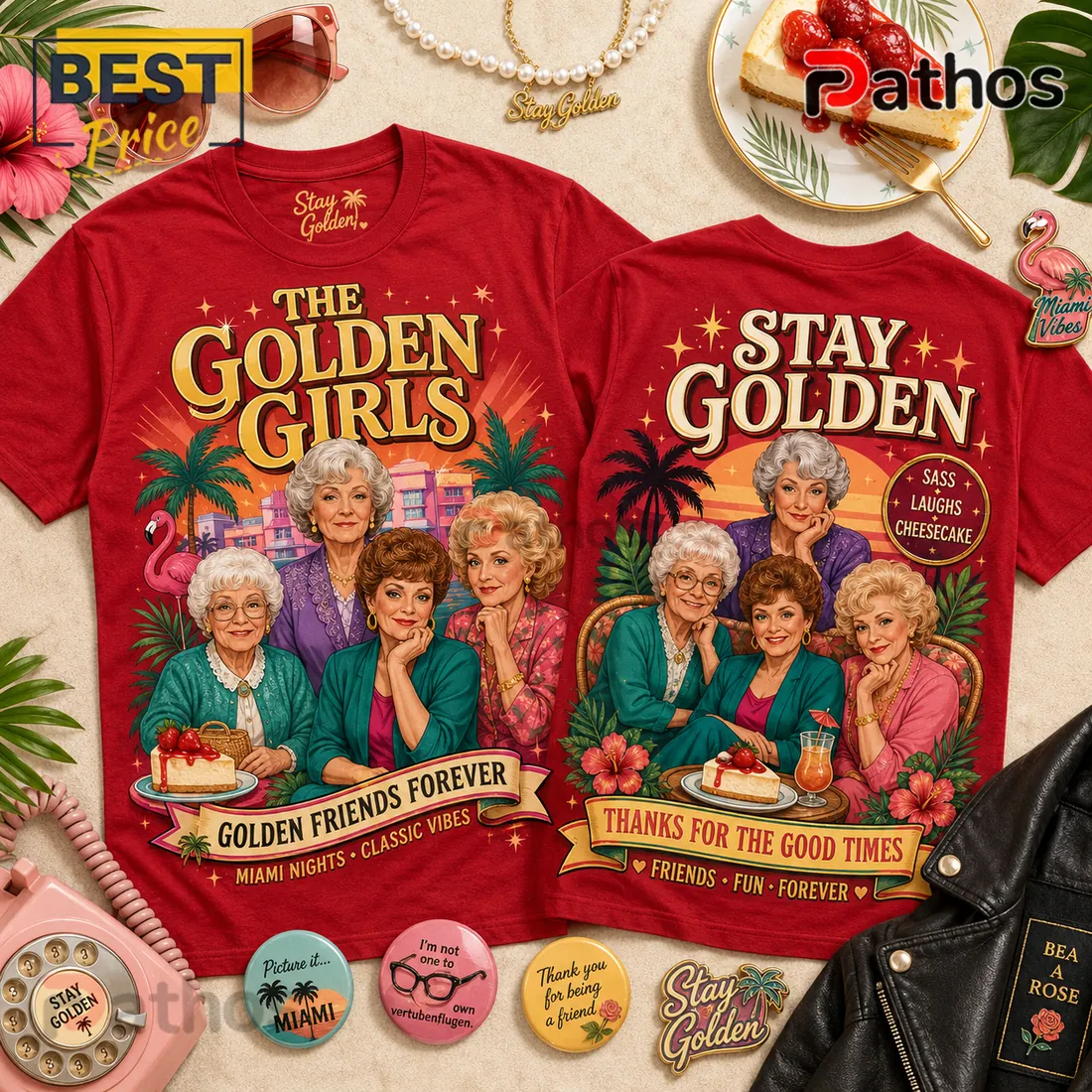 The Golden Girls Illustrated Red Crewneck Casual Shirt The Golden Girls Illustrated Red Crewneck Casual Shirt