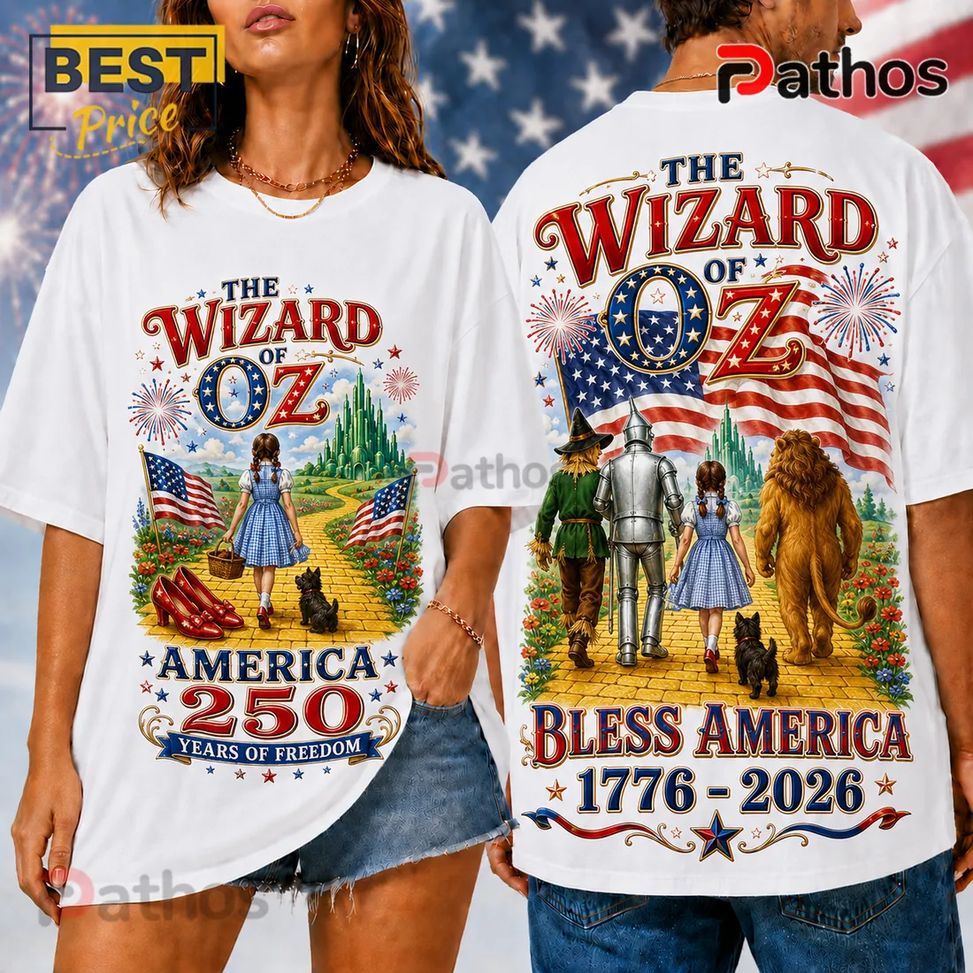 The Wizard of Oz Bless America 1776-2026 Patriotic T-Shirt The Wizard of Oz Bless America 1776-2026 Patriotic T-Shirt