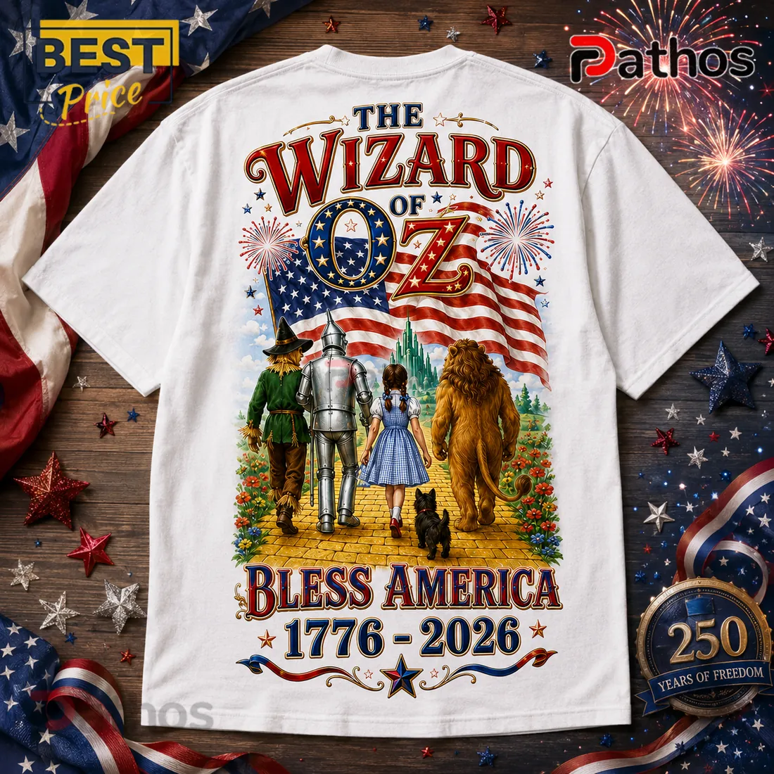 The Wizard of Oz Bless America 1776-2026 Patriotic T-Shirt The Wizard of Oz Bless America 1776-2026 Patriotic T-Shirt