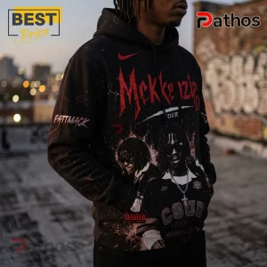 Black hoodie with red Mekkenzie 2.0 tour graphics, portrait prints, Fattmack text, and Parental Advisory logo.!