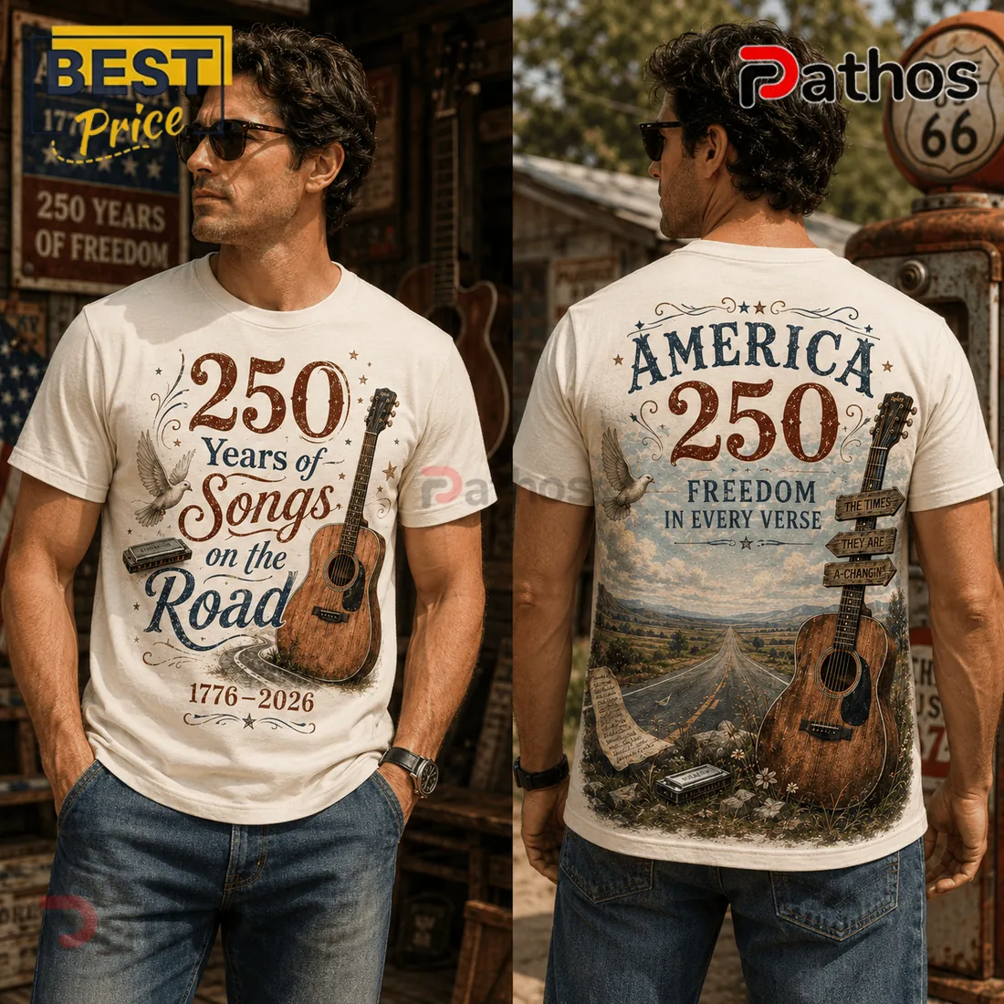 USA 250th Anniversary Heritage Guitar Off-White T-Shirt USA 250th Anniversary Heritage Guitar Off-White T-Shirt