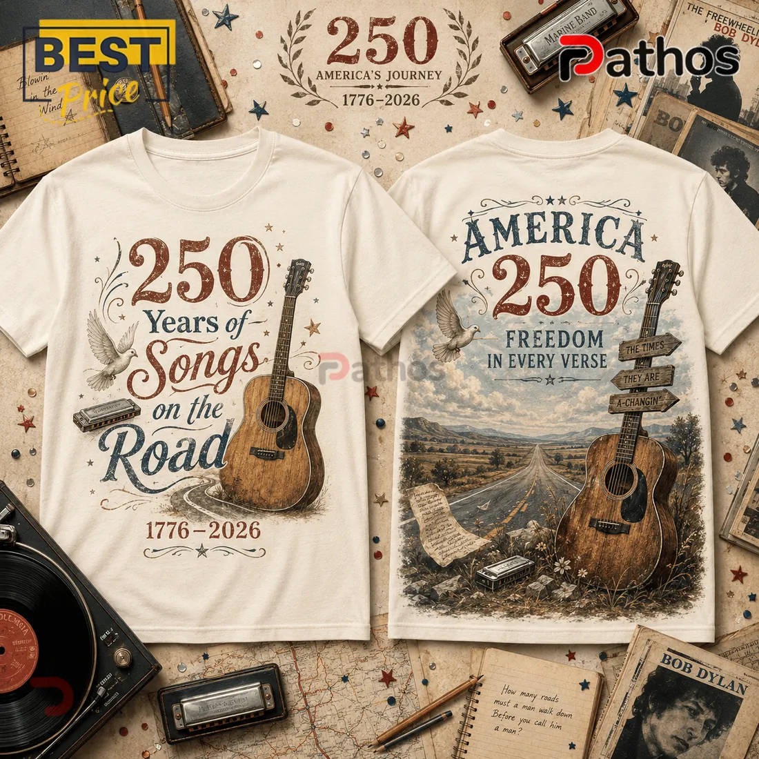 USA 250th Anniversary Heritage Guitar Off-White T-Shirt USA 250th Anniversary Heritage Guitar Off-White T-Shirt
