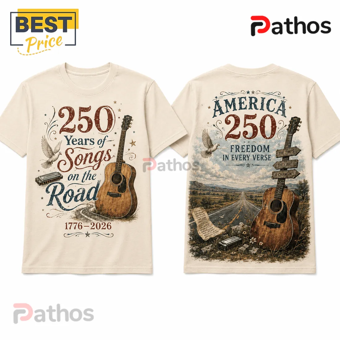 USA 250th Anniversary Heritage Guitar Off-White T-Shirt USA 250th Anniversary Heritage Guitar Off-White T-Shirt