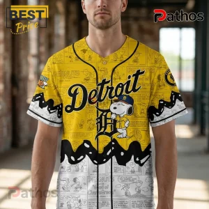 Peanuts x Detroit Tigers Mascot Illustrated Yellow Baseball Jersey 1 Peanuts x Detroit Tigers Mascot Illustrated Yellow Baseball Jersey