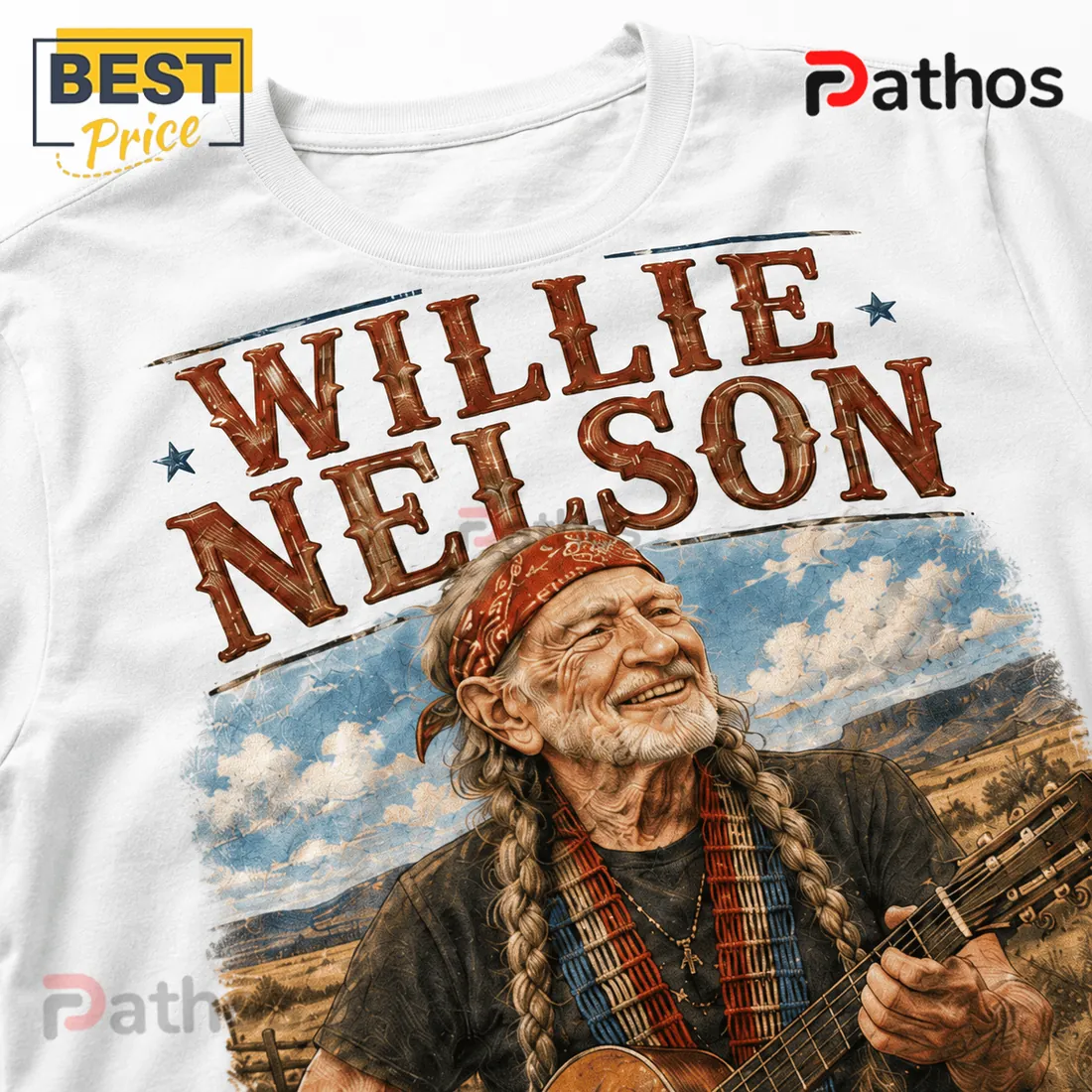 Willie Nelson 250 Years of Liberty Illustrated Cotton T-Shirt Willie Nelson 250 Years of Liberty Illustrated Cotton T-Shirt