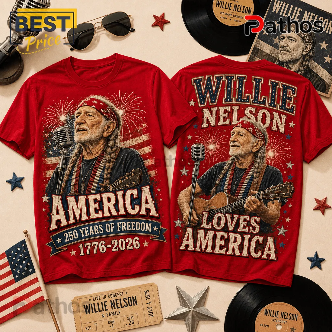 Willie Nelson America 250th Anniversary Music Legend T-Shirt Willie Nelson America 250th Anniversary Music Legend T-Shirt
