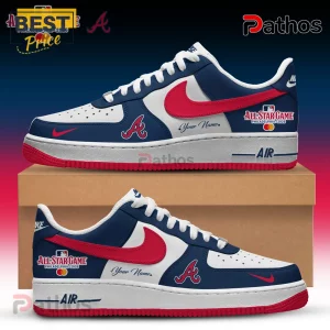 Atlanta Braves custom Nike Air Force 1 sneakers with All-Star Game Philadelphia 2026 branding and red, white, blue colors.!