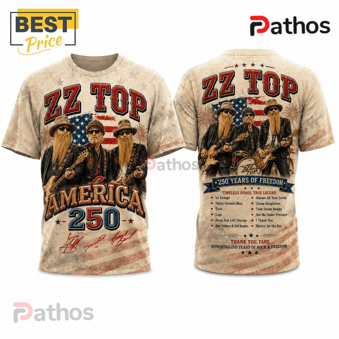 ZZ Top America 250 Honoring Freedom Rock Band Patriotic Shirt ZZ Top America 250 Honoring Freedom Rock Band Patriotic Shirt