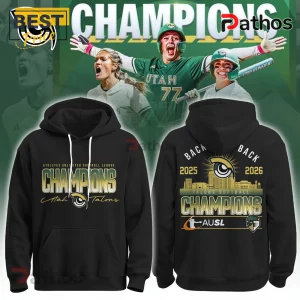 Utah Talons AUSL Champions Back To Back Black Pullover Hoodie 2 Utah Talons AUSL Champions Back To Back black hoodie displaying front team branding and rear championship graphics.