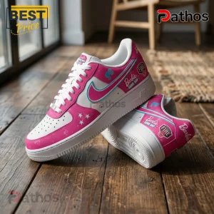 Barbie x Portland Fire WNBA 2026 Custom Air Force 1 2 Barbie x Portland Fire WNBA 2026 Custom Air Force 1 sneakers in pink and white with basketball team branding.