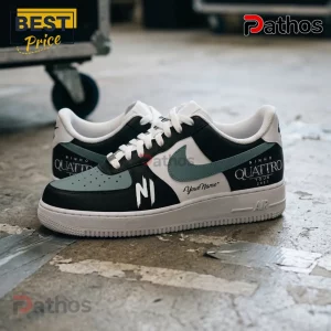 Custom Ninho Quattro Tour 2027 sneakers in black, white, and sage green leather with Your Name text on the side.!