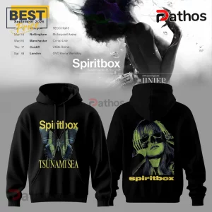 Black hoodie with Spiritbox Tsunami Sea butterfly print on front and skull face portrait with logo on back.!