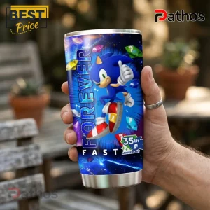 Sonic the Hedgehog 35th Anniversary Stainless Steel Tumbler 3 Sonic the Hedgehog stainless steel tumbler featuring space graphics, Chaos Emeralds, and 35th anniversary branding.!