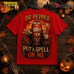Dr Pepper Spooky Season Witch Hat Red T-Shirt 2 Dr Pepper Spooky Season Witch Hat Red T-Shirt featuring a vampire soda can character, graveyard art, and bold text.