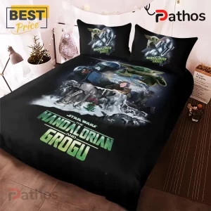 The Mandalorian and Grogu Star Wars Bedding Set 1 Star Wars The Mandalorian and Grogu black bedding set featuring printed battle scenes and matching character pillowcases.!