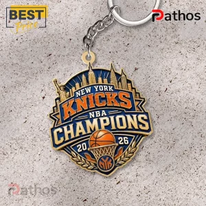 New York Knicks 2026 NBA Champions 3D Metal Keychain 3 New York Knicks 2026 NBA Champions 3D metal keychain featuring a gold NYC skyline, basketball, and team logo on blue enamel.