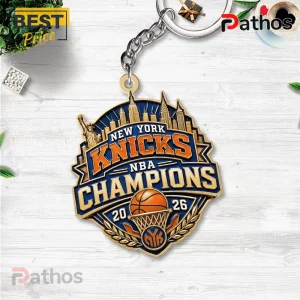 New York Knicks 2026 NBA Champions 3D Metal Keychain 2 New York Knicks 2026 NBA Champions 3D metal keychain featuring a gold skyline, basketball, and blue enamel detailing.