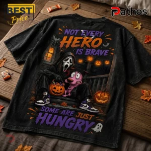 Ghostface x Courage the Cowardly Dog Halloween T-Shirt 1 Ghostface x Courage the Cowardly Dog Halloween T-Shirt featuring the characters on a porch with pumpkins and fall leaves.