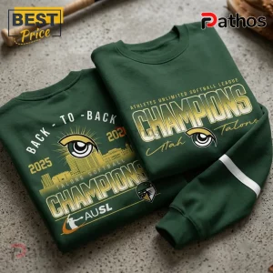 Utah Talons AUSL 2025 2026 Champions green sweatshirt featuring gold and white championship graphics and league text.