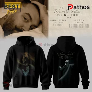 Black cotton hoodie featuring Sam Smith To Be Free tour graphics on front and back with concert dates and singer portrait.!