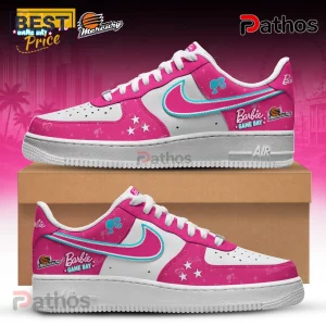 Premium Barbie x Phoenix Mercury Air Force 1 Sneakers featuring pink and white leather with team branding and star accents.
