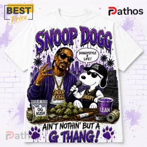 Snoop Dogg x Snoopy Vintage Style T-Shirt 3 Snoop Dogg x Snoopy Vintage Style T-Shirt featuring a graphic of Snoop Dogg and Joe Cool Snoopy on a white cotton tee.