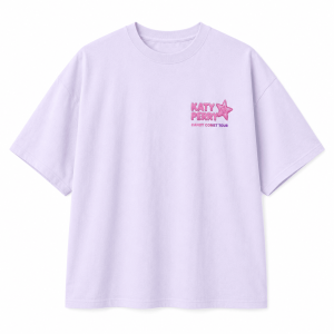 Katy Perry Candy Comet Tour 2026 Pink Shirt 2 Light lavender oversized cotton t-shirt with Katy Perry Candy Comet Tour logo and pink star graphic on left chest.!