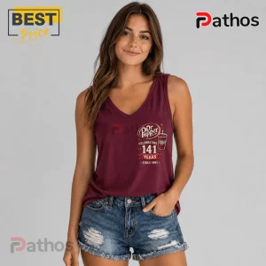 Dr Pepper 141 Years Anniversary Burgundy V-Neck Tank Top 3 Dr Pepper 141 Years Anniversary burgundy V-neck tank top featuring a white logo graphic on a soft fabric casual shirt.