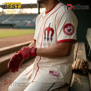 Diablos Rojos del Mexico x Spider-Man Personalized Baseball Jersey in cream with red trim and team sleeve patch.
