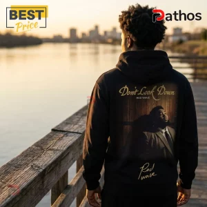 Black hoodie with Rod Wave Don't Look Down graphic, gold cursive text, and rapper portrait on the back.!