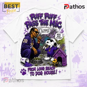 Snoop Dogg x Snoopy Vintage Style T-Shirt 2 Snoop Dogg x Snoopy Vintage Style T-Shirt featuring a purple and black graphic of Snoop and Snoopy on a brick background.