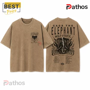 Brown mineral-washed oversized t-shirt with Cage The Elephant Wild Static tour graphics on front chest and full back.!