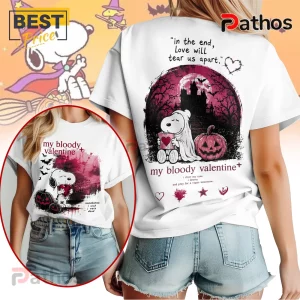 Snoopy My Bloody Valentine Horror Halloween T-Shirt 1 Snoopy My Bloody Valentine Horror Halloween T-Shirt featuring a ghost Snoopy, haunted castle, and dark gothic text.