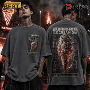 Charcoal grey oversized cotton t-shirt with Rammstein Ice Cream Day graphic on front chest and full back print.!