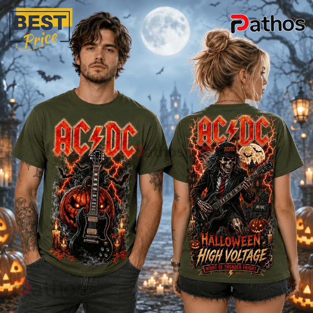 AC/DC High Voltage Pumpkin Skeleton T-Shirt