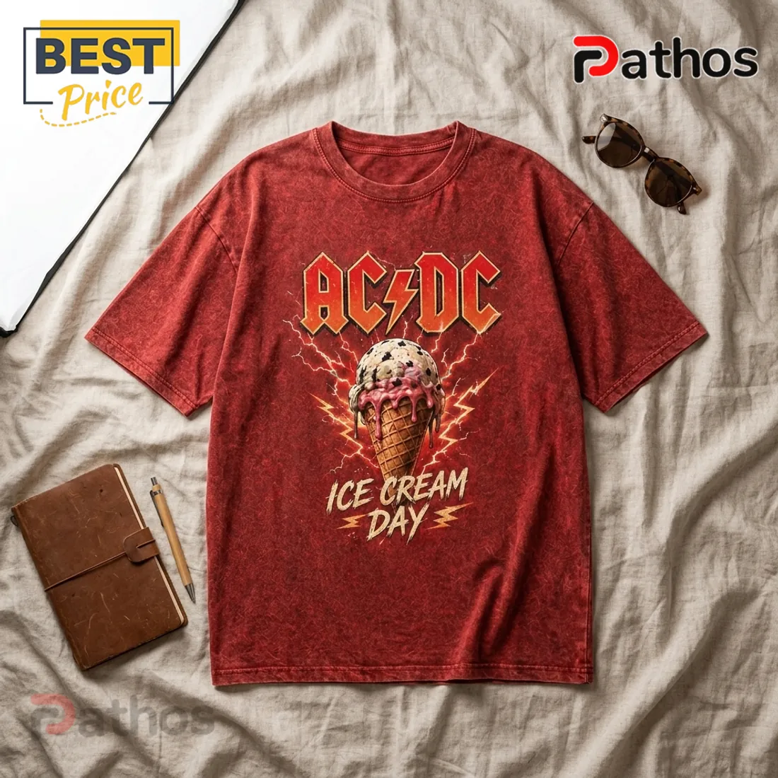 AC/DC Rock and Roll Red Acid Wash T-Shirt AC/DC Rock and Roll Red Acid Wash T-Shirt