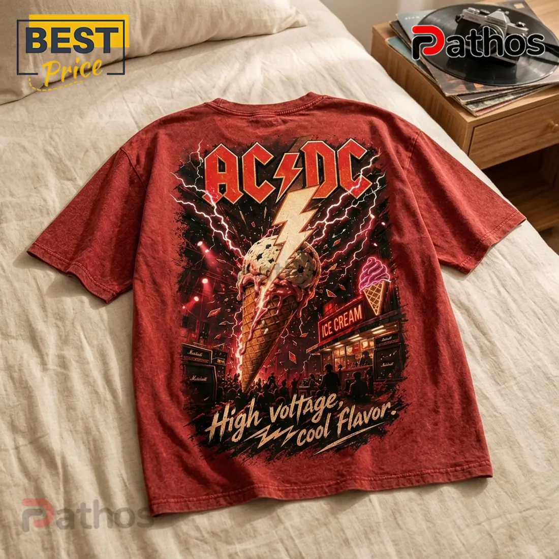 AC/DC Rock and Roll Red Acid Wash T-Shirt AC/DC Rock and Roll Red Acid Wash T-Shirt