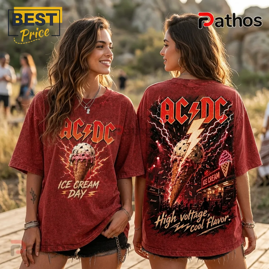 AC/DC Rock and Roll Red Acid Wash T-Shirt AC/DC Rock and Roll Red Acid Wash T-Shirt