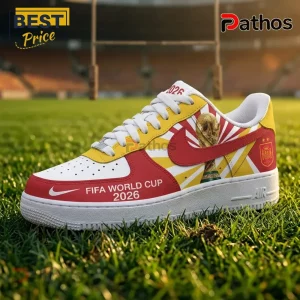 Spain National Team 2026 World Cup AF1 Sneakers 5 Spain National Team 2026 World Cup AF1 Sneakers featuring red, yellow, and white colors with a gold trophy and team emblem.