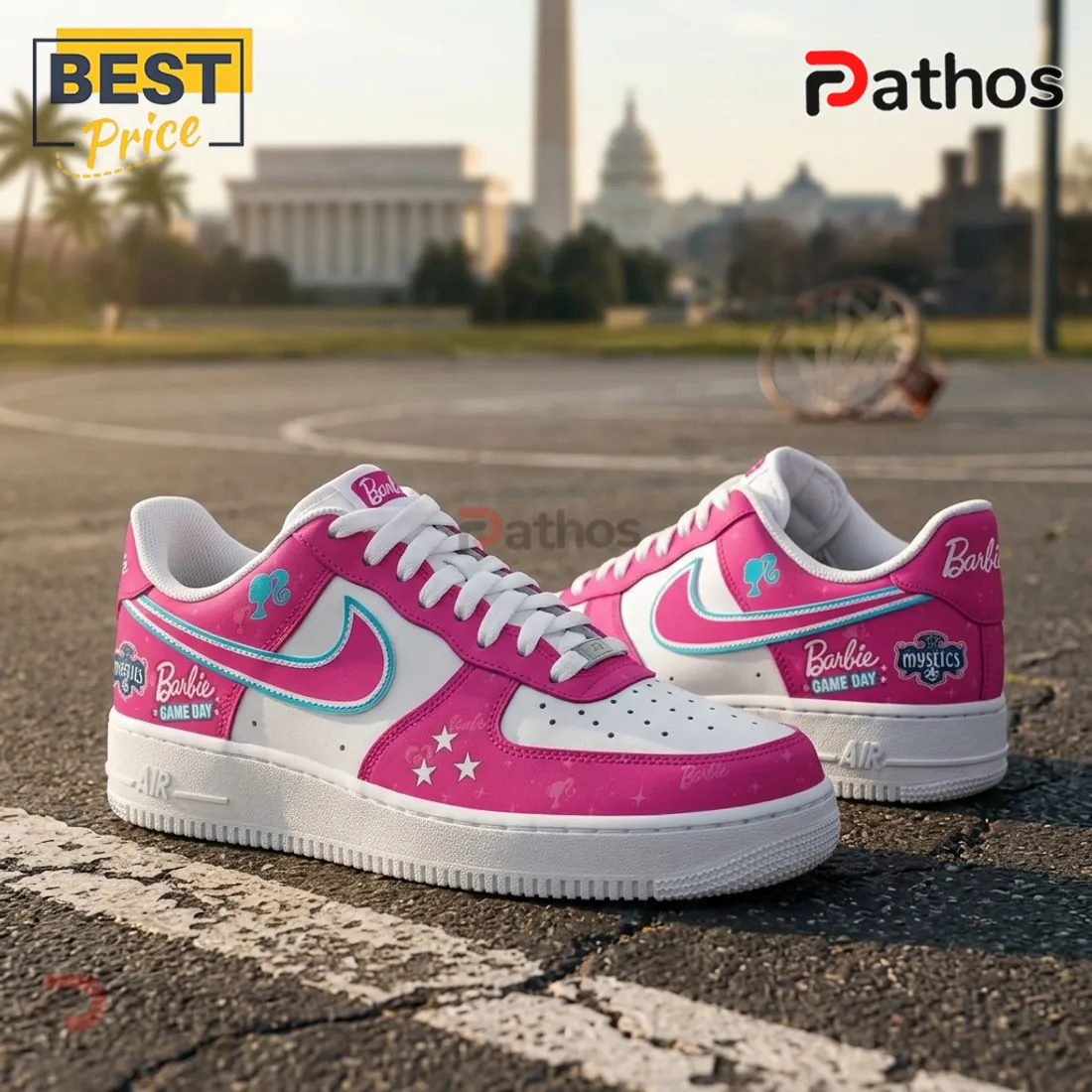 Barbie x Washington Mystics Pink Nike Air Force 1 Sneakers Barbie x Washington Mystics Pink Nike Air Force 1 Sneakers
