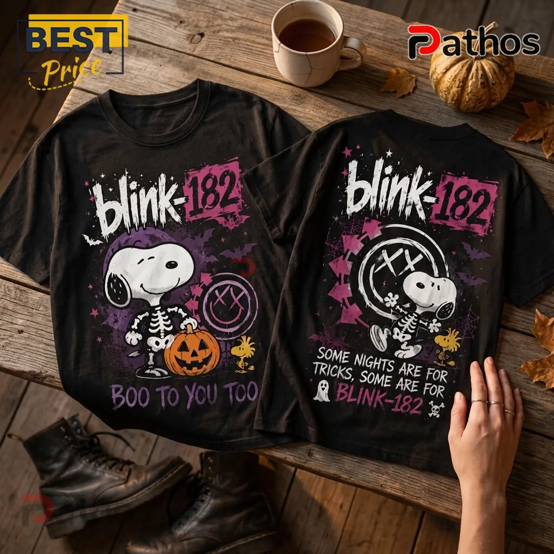 Blink-182 x Snoopy Skeleton Halloween Black T-Shirt Blink-182 x Snoopy Skeleton Halloween Black T-Shirt
