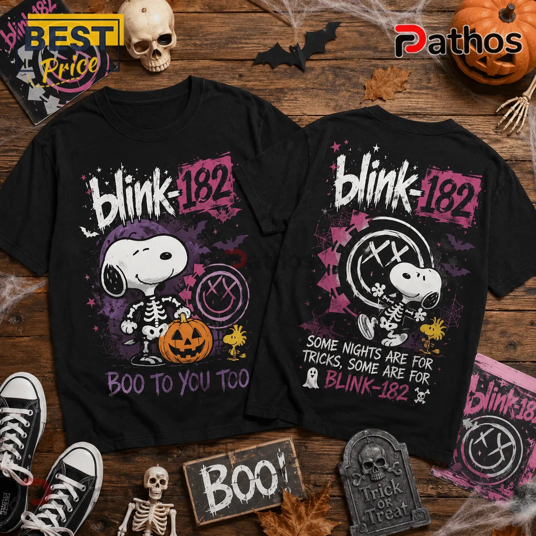 Blink-182 x Snoopy Skeleton Halloween Black T-Shirt Blink-182 x Snoopy Skeleton Halloween Black T-Shirt