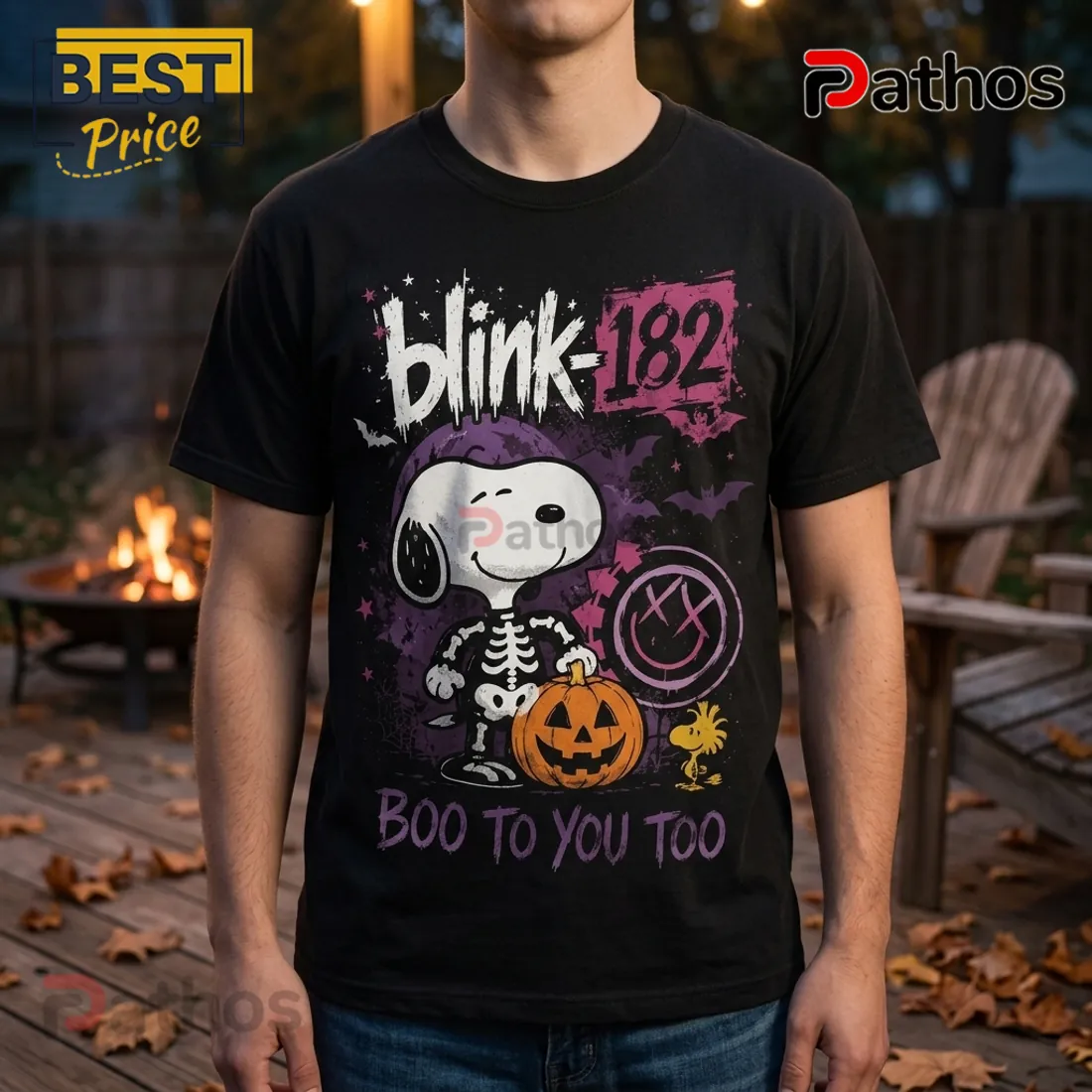 Blink-182 x Snoopy Skeleton Halloween Black T-Shirt Blink-182 x Snoopy Skeleton Halloween Black T-Shirt