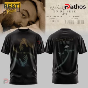 Black Sam Smith To Be Free tour t-shirt featuring reaching hands on front and a portrait of Sam Smith on the back.!