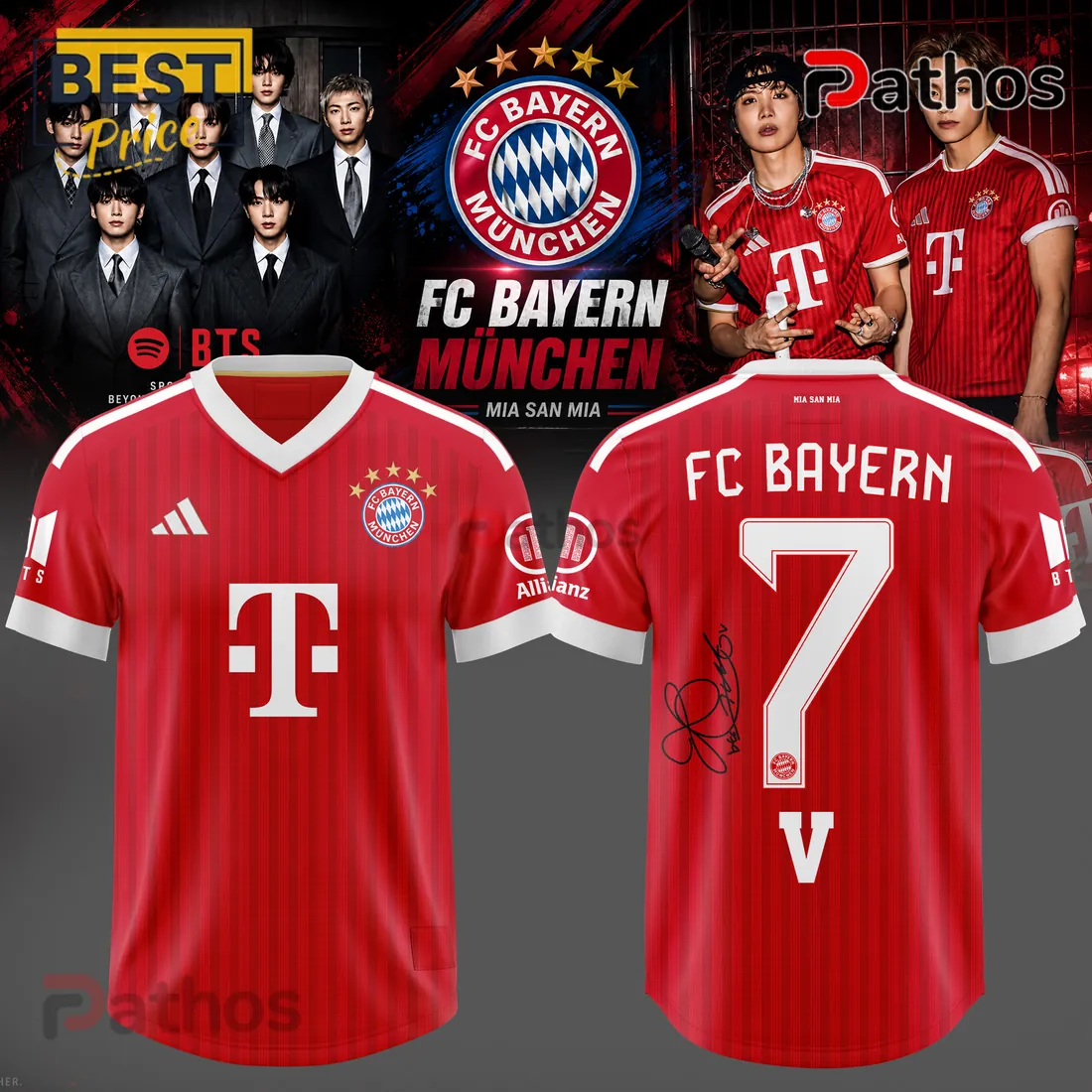 BTS x Bayern Munich V Signature Red Football Jersey BTS x Bayern Munich V Signature Red Football Jersey