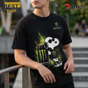 Monster Energy x Snoopy Neon Black 24th Anniversary T-Shirt 1 Monster Energy x Snoopy Neon Black 24th Anniversary T-shirt featuring a graphic of Snoopy in sunglasses next to a drink.