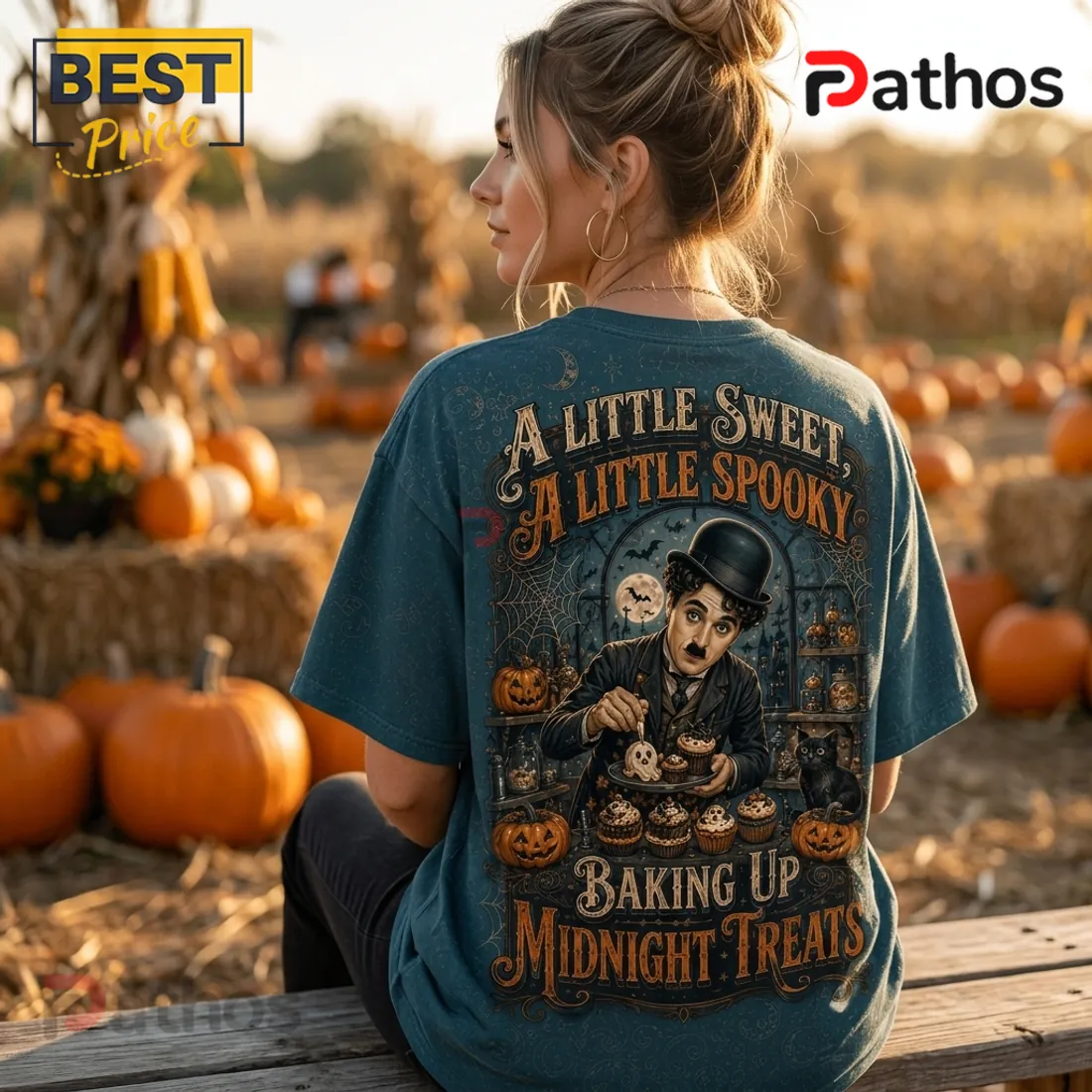 Charlie Chaplin Halloween Midnight Treats Blue T-Shirt Charlie Chaplin Halloween Midnight Treats Blue T-Shirt
